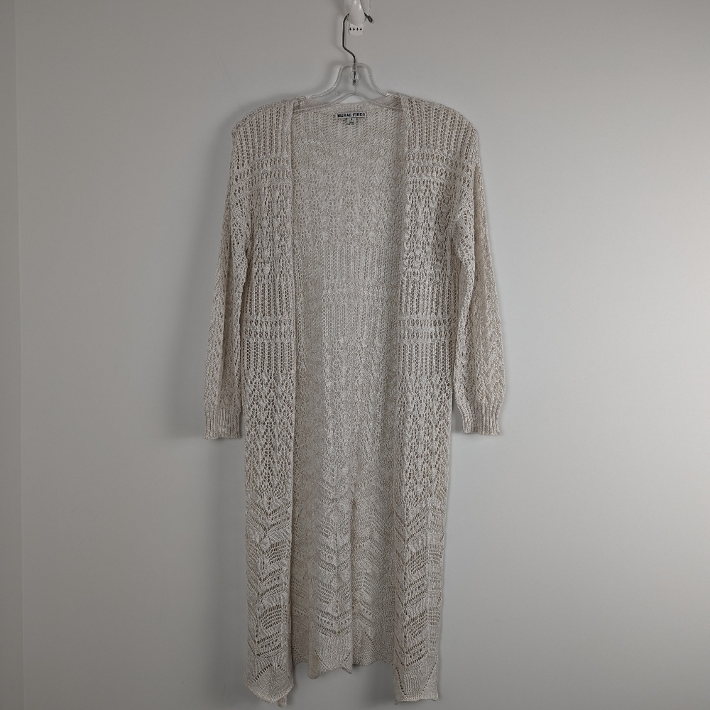 Moral Fiber Women's Open Knit Longline Cardigan - Cream - Size L